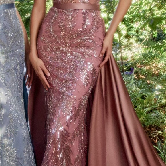 NEW LONG OFF THE SHOULDERS SLEEVELESS DRESS WITH SATIN SKIRT AND ZIP AL A1161 - Picture 4 of 6